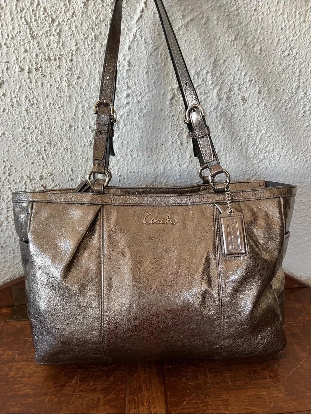 COACH Gallery Metallic Pewter Tote / Satchel 17722